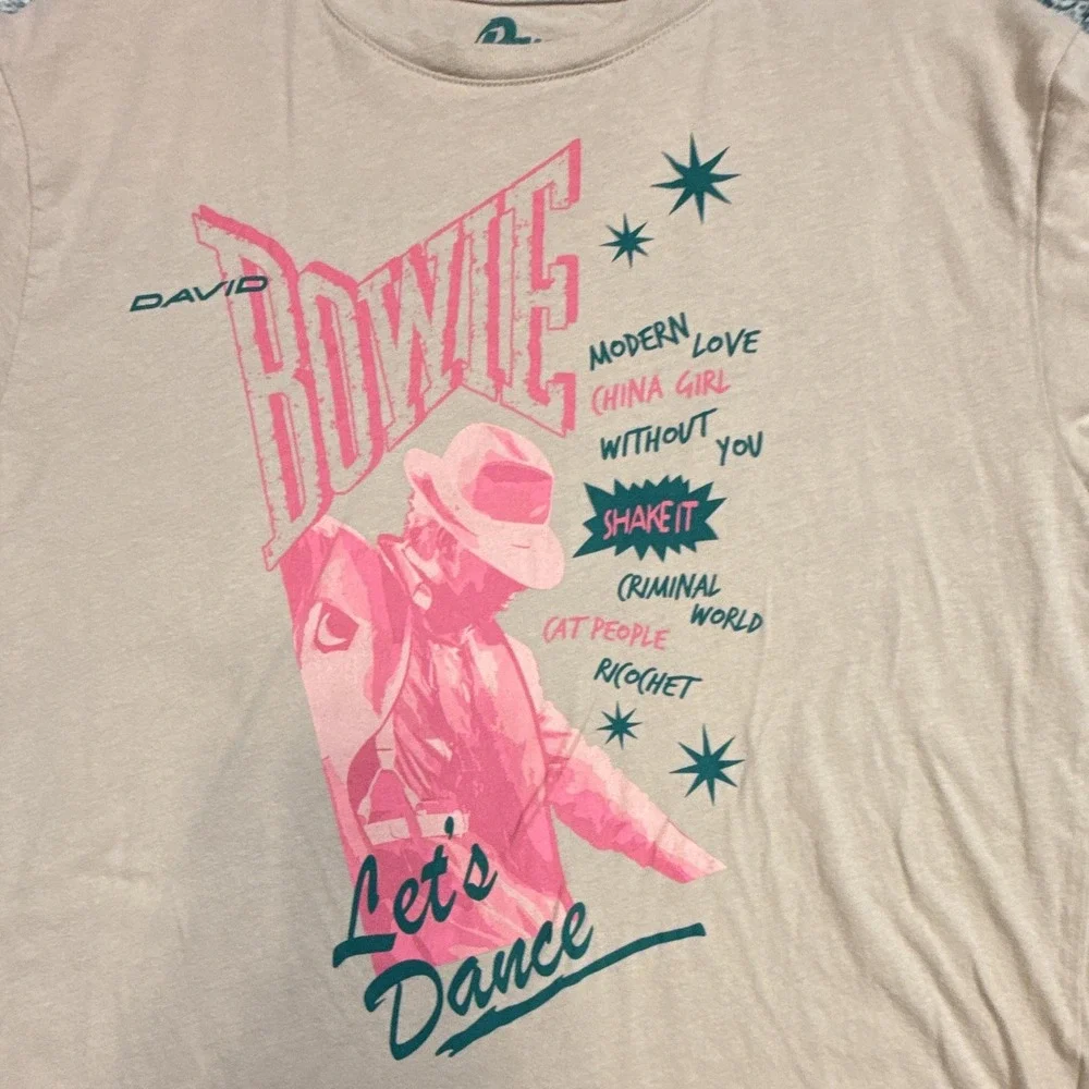 Vintage David Bowie Let's Dance Graphic T-Shirt Beige/Tan Rock & Pop Size M